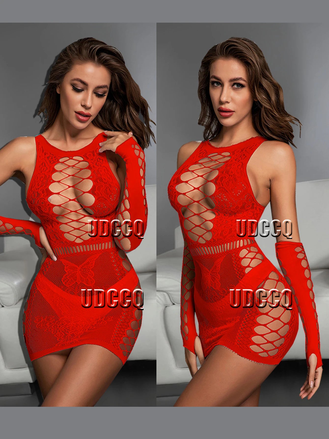 Vêtements de nuit sexy Babydoll body lingerie sexy chaude érotique tentation sans bretelles body à manches longues Catsuit robe + gants