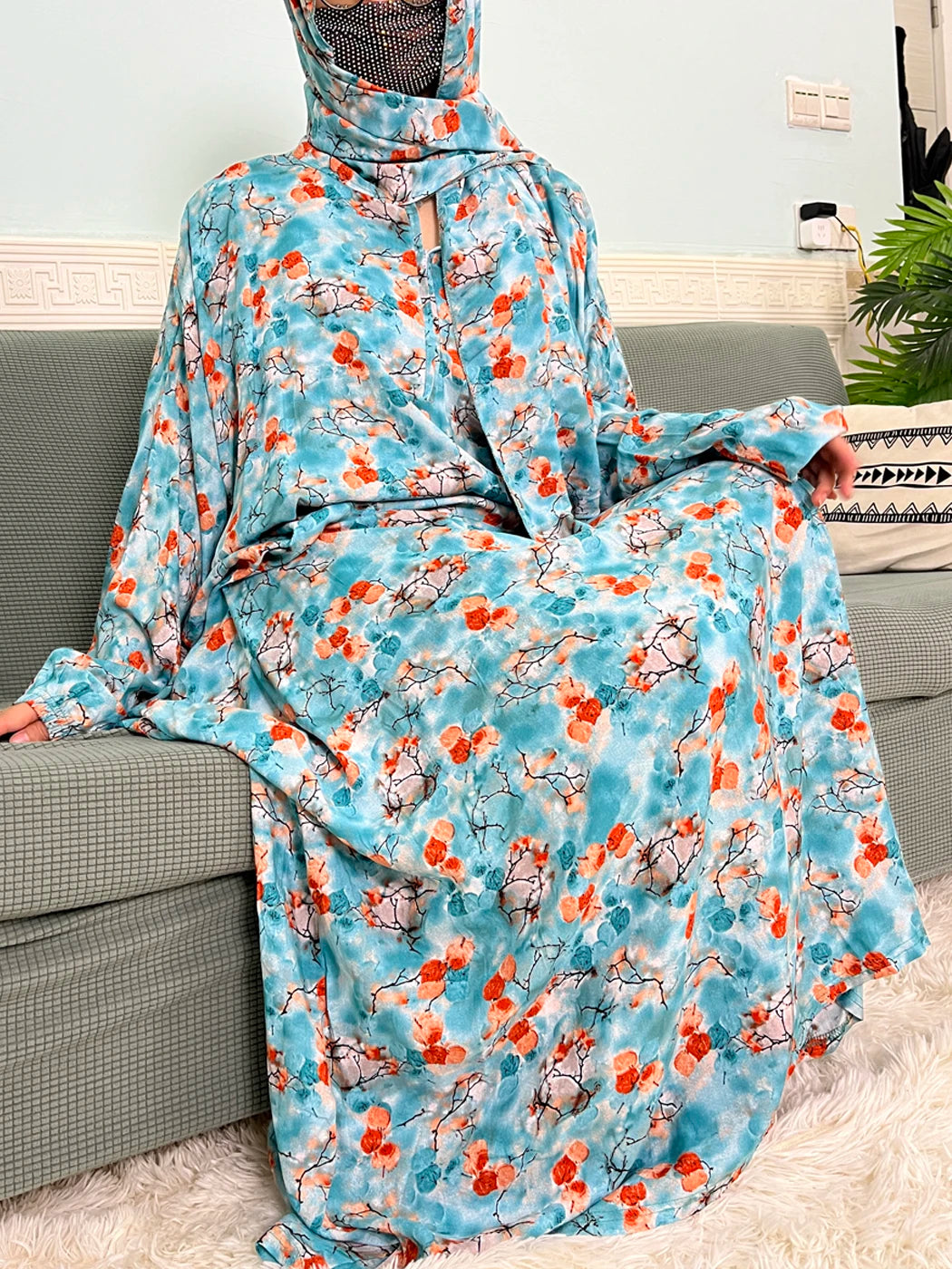 Abayas musulmanes en coton pour femmes, vêtement de prière traditionnel à fleurs pour Ramadan, Caftan africain, Marocain, Robe connectée, foulard