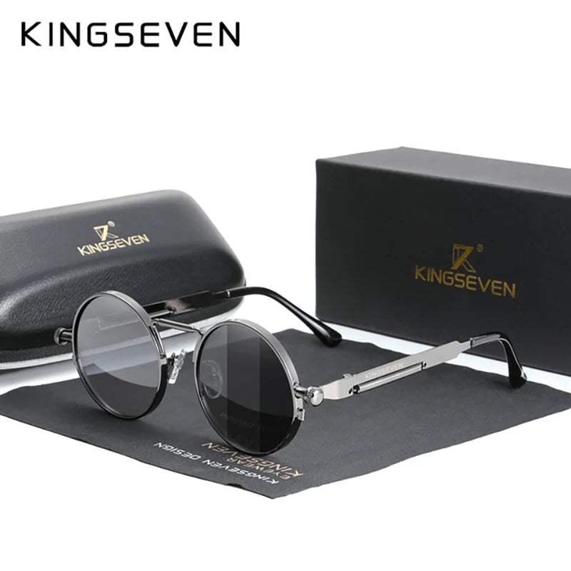 KINGSEVEN-Lunettes de soleil rondes polarisées pour hommes et femmes, lunettes de soleil Steampunk, style vintage, accessoire de lunettes, UV400