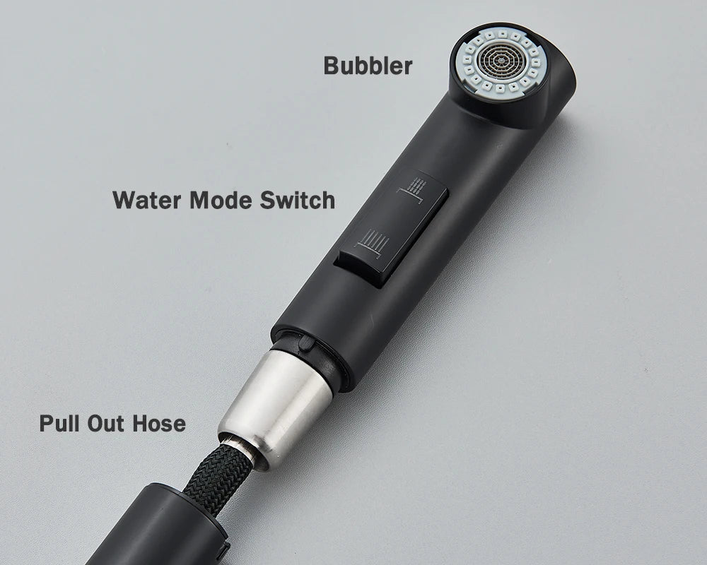 Évier de cuisine flexible à nervures noires, 2 modes, flux et buse de pulvérisateur, acier inoxydable, eau chaude et froide, pont de robinet de centre commercial