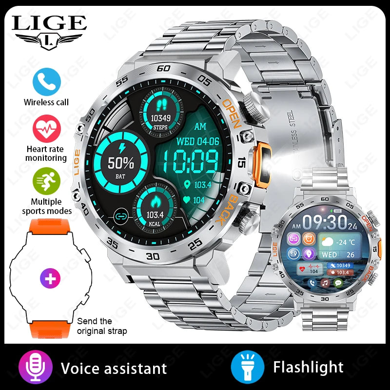 LIGE 2025 montre intelligente hommes Sport montres lampe de poche LED 360*360 Ultra HD écran étanche Fitness Bluetooth appel hommes Smartwatch