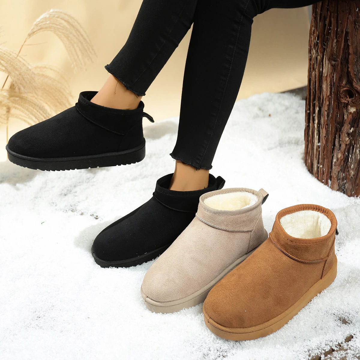 Mode nouveau daim semelle épaisse grande taille bottes de neige hiver tête ronde Sexy confortable chaud décontracté bottes de marche pour les femmes