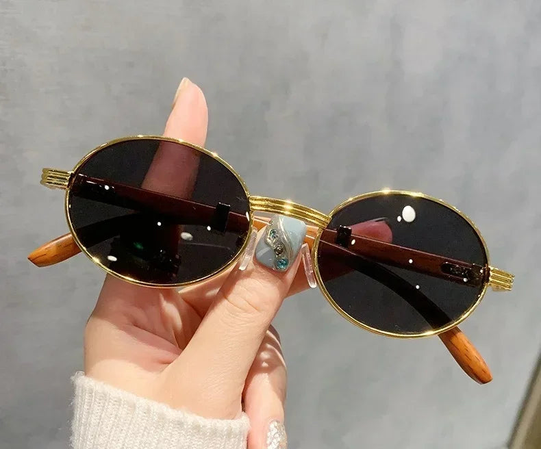 Lunettes de soleil ovales vintage en bois pour hommes et femmes, lunettes de soleil de créateurs, nuances de luxe, UV400, mode