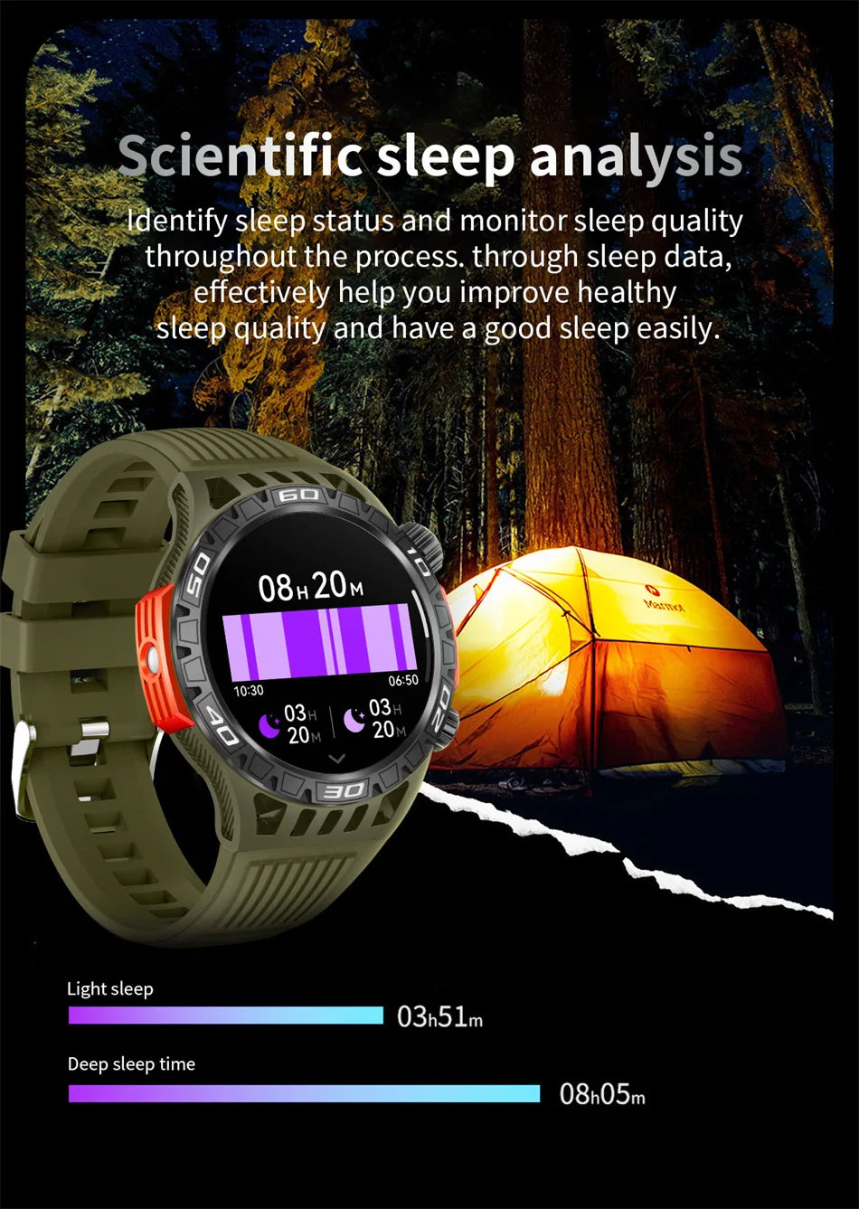 Montre intelligente étanche avec éclairage LED pour homme, boussole, tracker de fitness sportif, IP68, Bluetooth, conversation, Android, iOS
