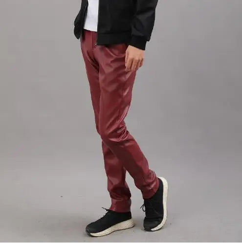 Pantalon en cuir PU pour hommes, Slim, à la mode, rouge, bleu, noir, gris, blanc, nouvelle collection 2024