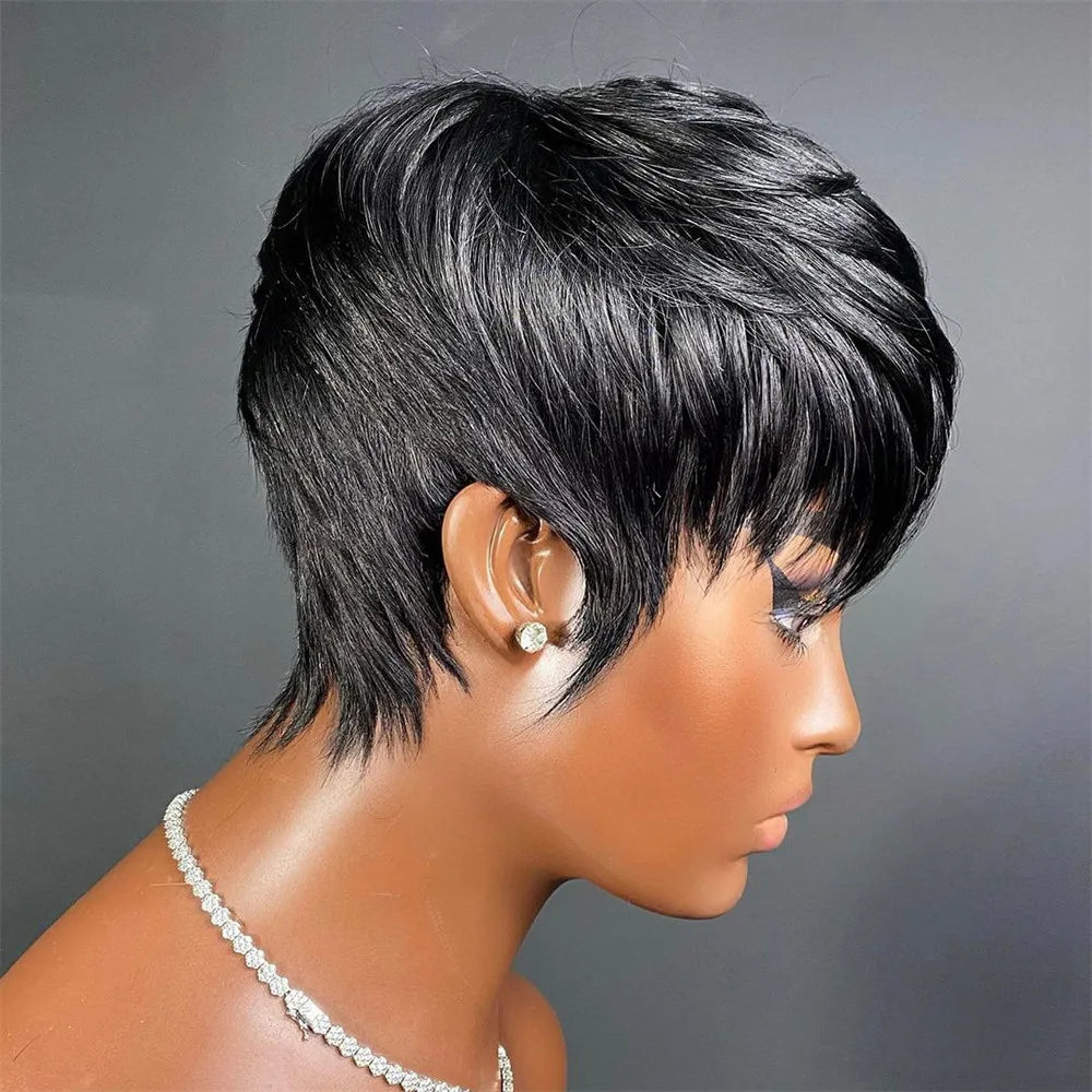 Short wigs for women, human hair wigs, pixie cut, machine-made real human hair wigs, pixie wigs, short haircuts, straight wigs