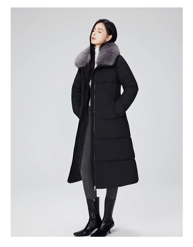 Parka d'hiver à col en fourrure pour femme, veste x-longue rembourrée en coton, manteau épais et chaud, Streetwear avec ceintures, vêtements d'extérieur Slim, à la mode, 2025