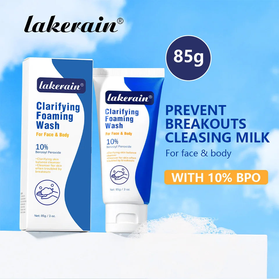Lavage moussant contre l'acné, peroxyde de benzoyl, 10% Maximum antimicrobie, contrôle de l'huile, réduit les rougeurs, nettoyage en profondeur pour les soins de la peau du visage et du corps