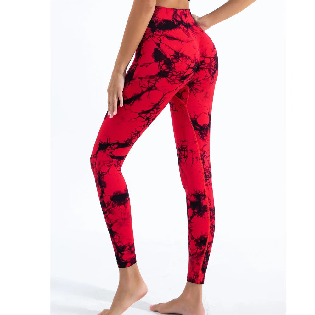 Women's stretch yoga pants, knot-dyed, seamless, peach-buttocks, high waist