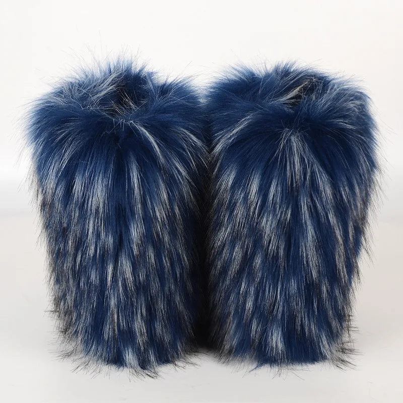 Bottes de neige d'hiver pour femmes en plein air de luxe fourrure fausse fourrure de renard bottes femme en peluche chaud plate-forme chaussures nouvelle mode Bottes grande taille 46
