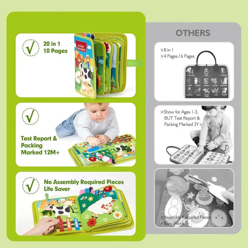 Livre silencieux Montessori – Jouet d'activité pour animaux de ferme avec conte pour les tout-petits, apprentissage précoce des motricité fine