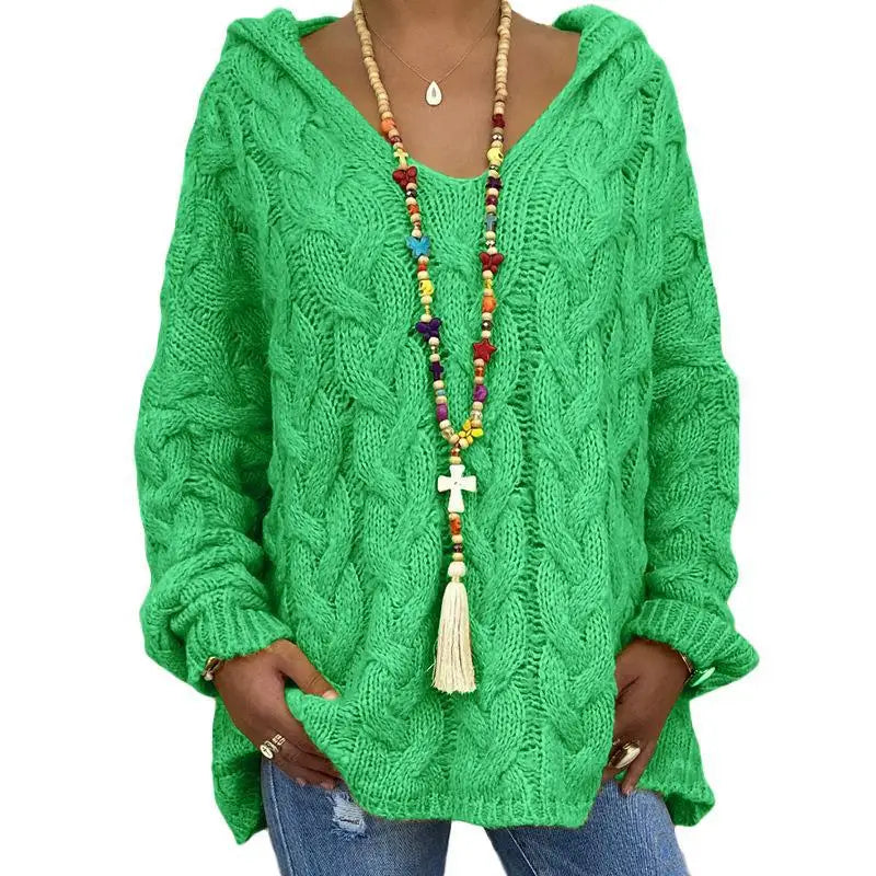 20 Colors Women's Loose Twist Knot Knitted Sweaters Autumn Winter Women's Hooded Knit Pullover Coats XXBLH-1058