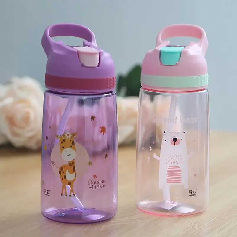 Bouteille d'eau pour enfants avec paille sans BPA, bouilloire à boire pour enfants, tasse d'école Portable en plastique sain de 480ML, tasse d'eau transparente