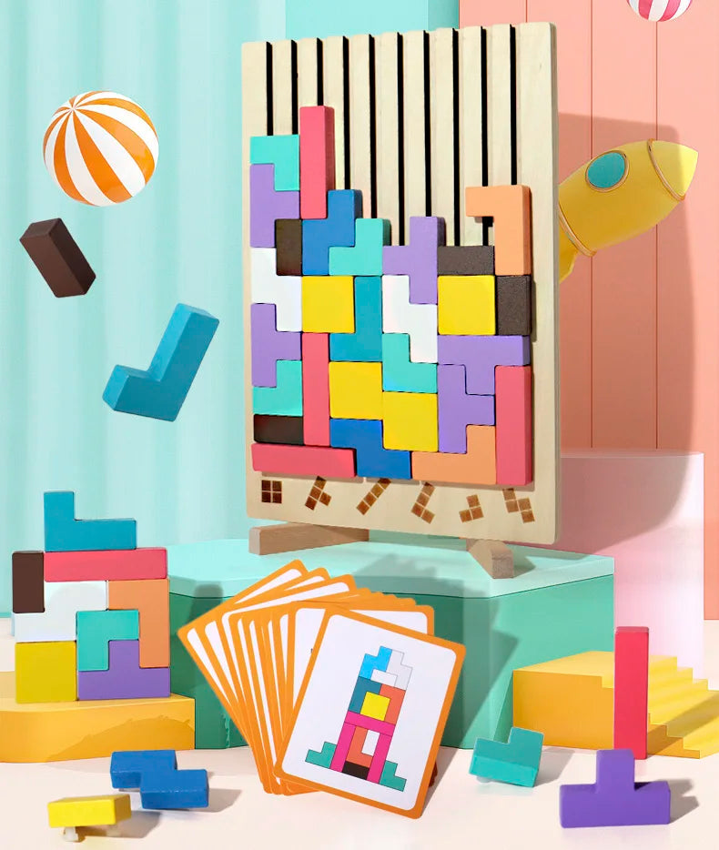 Blocs russes 3D en bois, Puzzle, casse-tête, jouet Tangram, Intelligence, blocs colorés, éducatifs Montessori