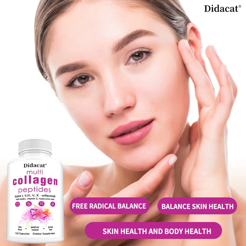 Supplément de peptides multi-colagène – Santé de la peau, des cheveux, des ongles, des os et des articulations, de l'immunité, de l'équilibre radical libre, sans OGM