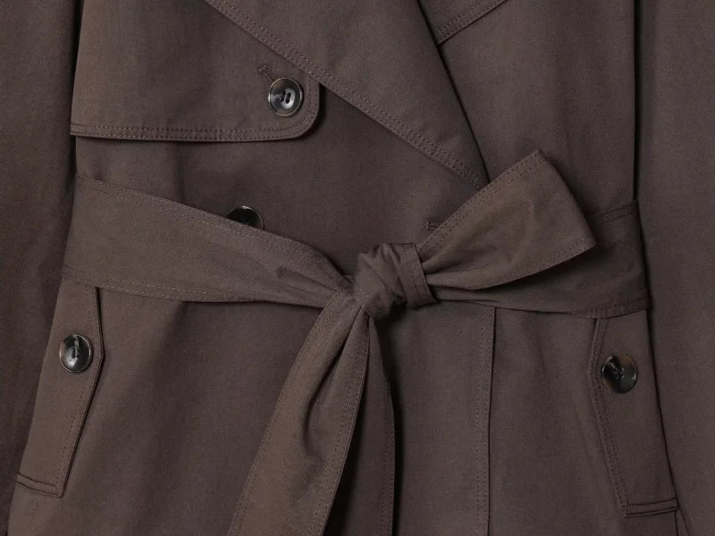 ETJ Autumn 2025 New Collection Women's British Style Double-Breasted Lapel Mesh Colour Belted Casual Trench Coat