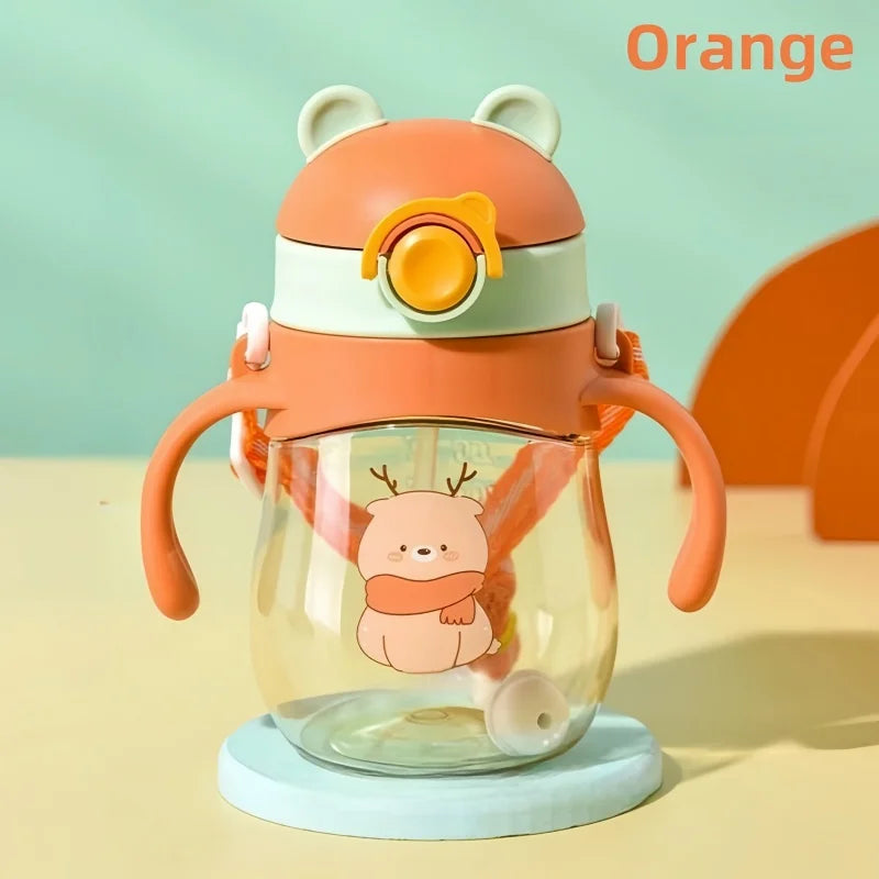 410ML bébé tasse à boire biberon Anti-étouffement avec paille boule par gravité large calibre boire du lait bouteille d'eau avec poignée