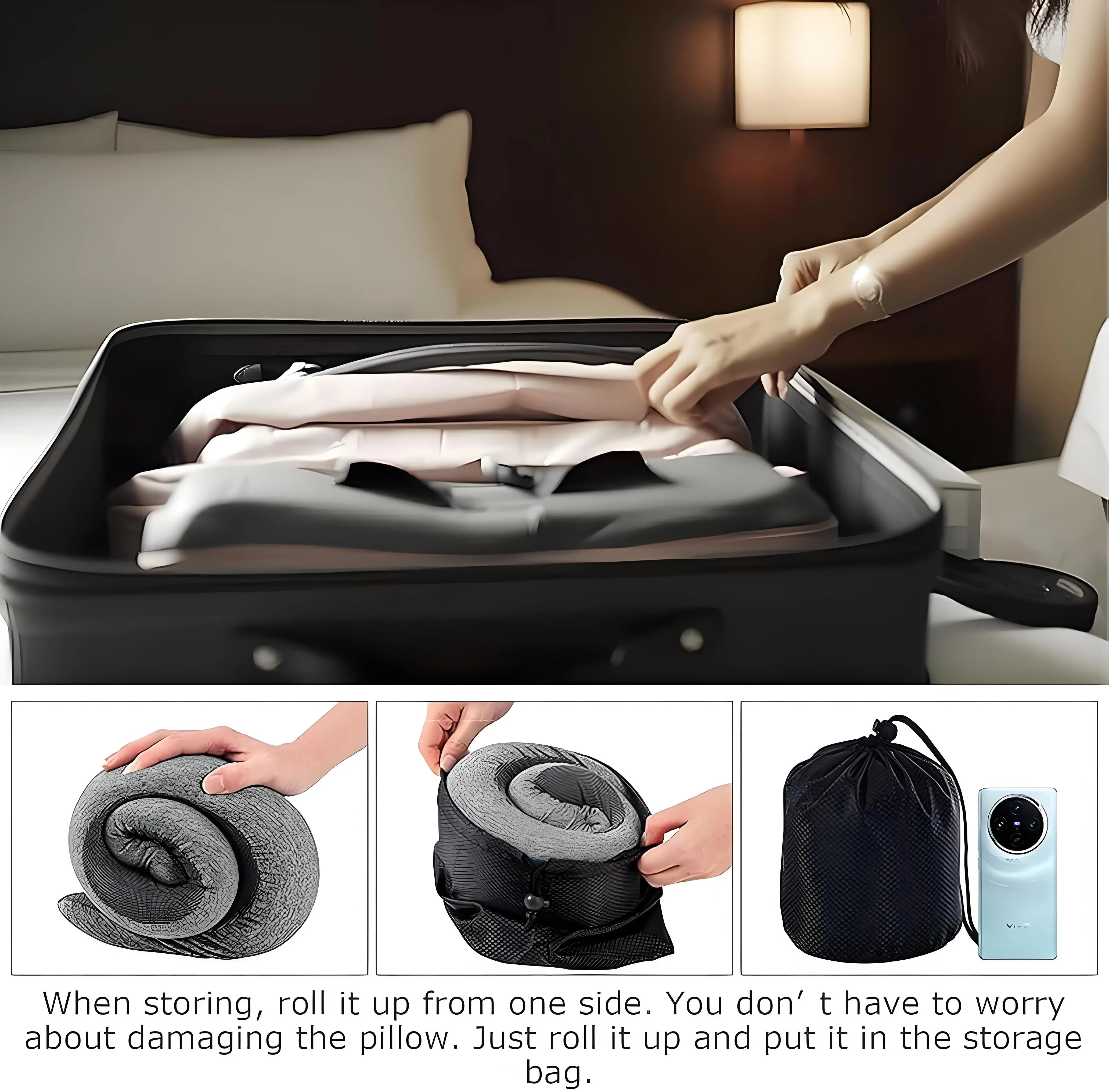 Oreiller cervical de voyage en mousse à mémoire de forme |   360 °   Support pour voiture de bureau d'avion |   Confort ergonomique pour les longs voyages et les déplacements secs