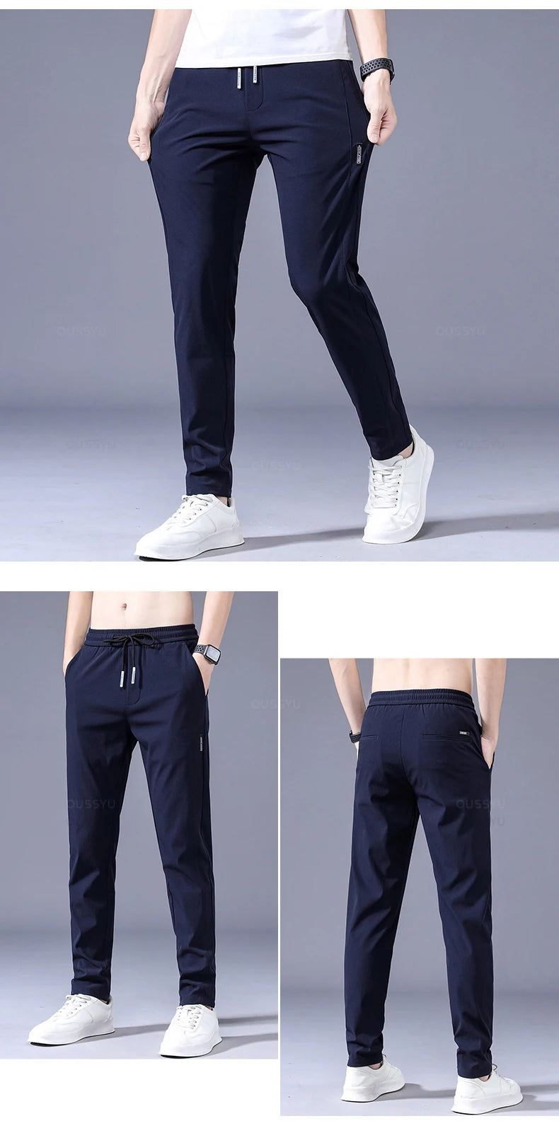 2025 Pantalon pour hommes printemps été nouveau mince vert couleur unie mode poche Applique pleine longueur Pantalon de travail décontracté Pantalon