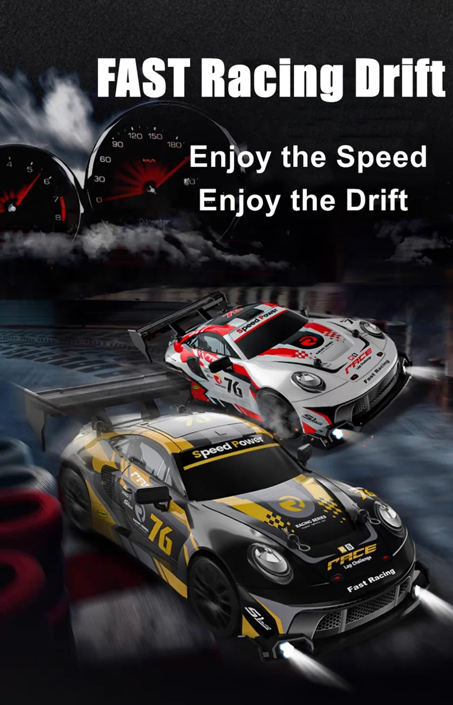 4WD RC Drift Car, High-Speed ​​Remote Control Racing Vehicle with LED Lights, 2.4GHz Radio, 4x4 Off-Road Truck, Children's Toy