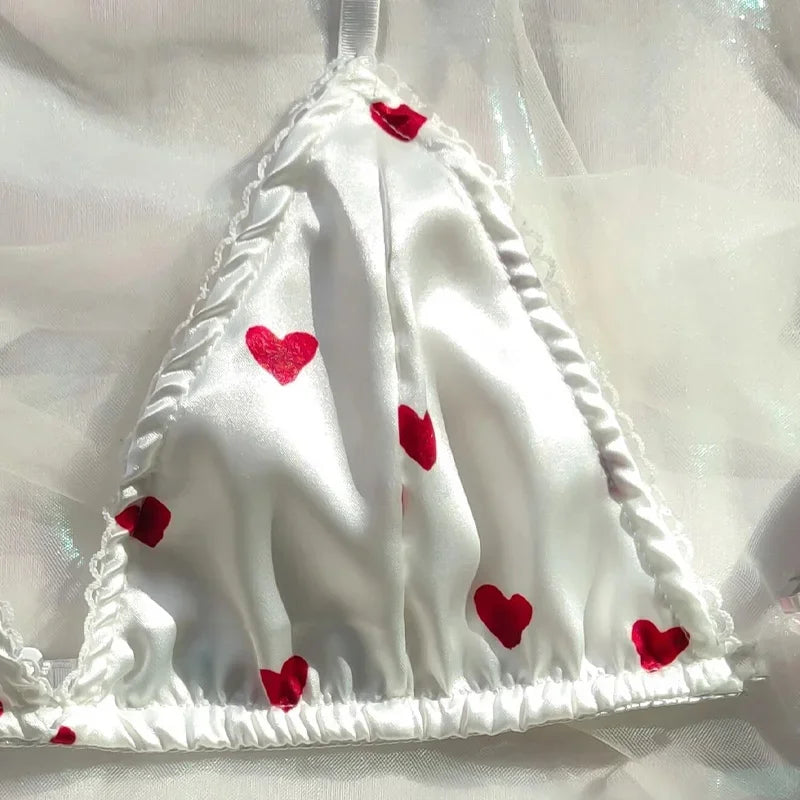 Costume de Lingerie érotique pour femmes, sous-vêtements Sexy sans fil avec nœud papillon, ensemble deux pièces blanc féminin