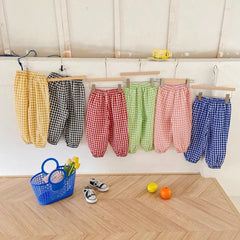 Girls' plaid summer trousers, new Harlan style, versatile children's fashion, lightweight mosquito-proof cotton trousers, 73-120CM