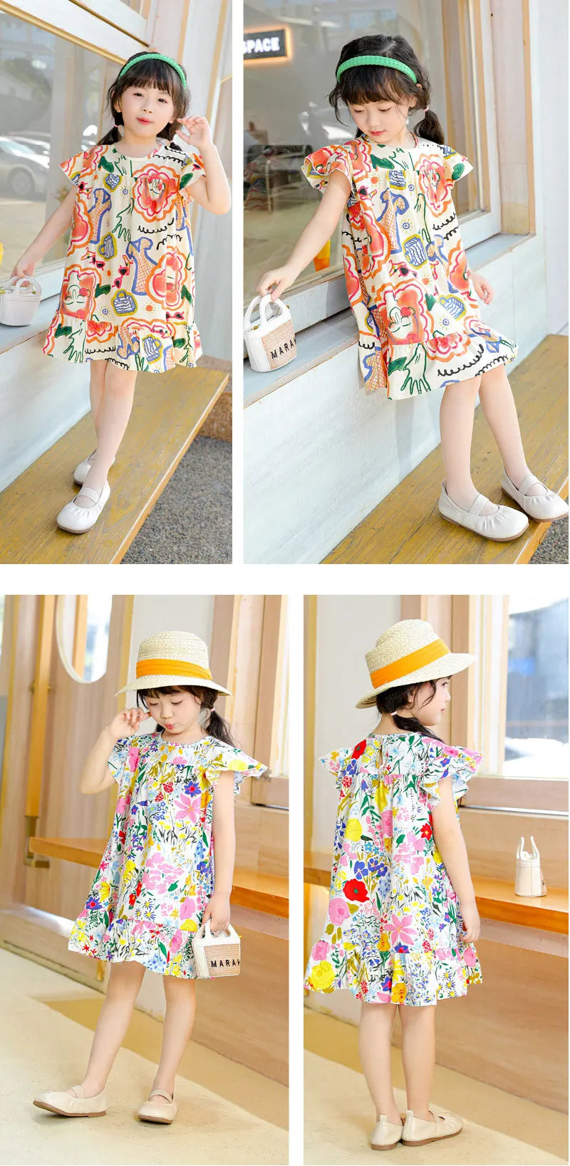 Robes d'été pour filles, 100 % coton, vêtements pour enfants, tenue de princesse de fête, à la mode, motif floral, robes de plage