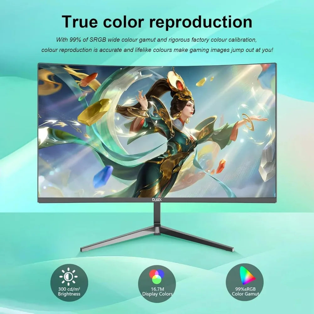 DJIEX – moniteur de jeu FHD incurvé de 24 pouces, résolution 1920x1080p, taux de rafraîchissement 100Hz, rapport d'aspect 16:9, inclinaison ergonomique, moniteur domestique