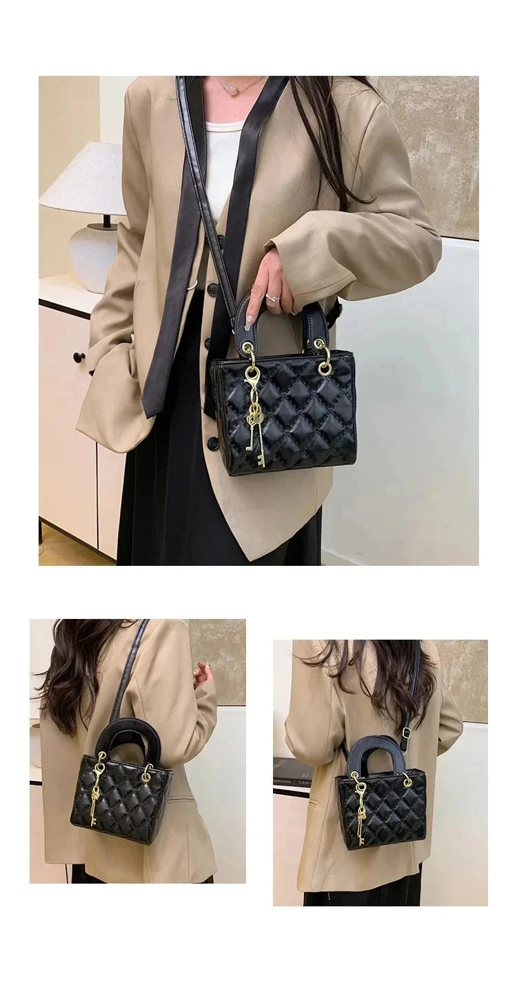 Fashionable and versatile women's shoulder/handbag with a simple diamond grid design and a high-quality PU leather square bag 