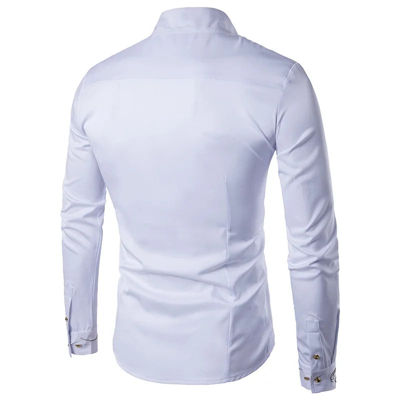 Gothic Men's Shirts, Irregular Button Shirts, Elegant Embroidery, Social Dress Shirt, Men's Streetwear Clothing, Tops