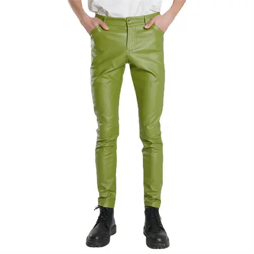 Pantalon en cuir PU pour hommes, Slim, à la mode, rouge, bleu, noir, gris, blanc, nouvelle collection 2024