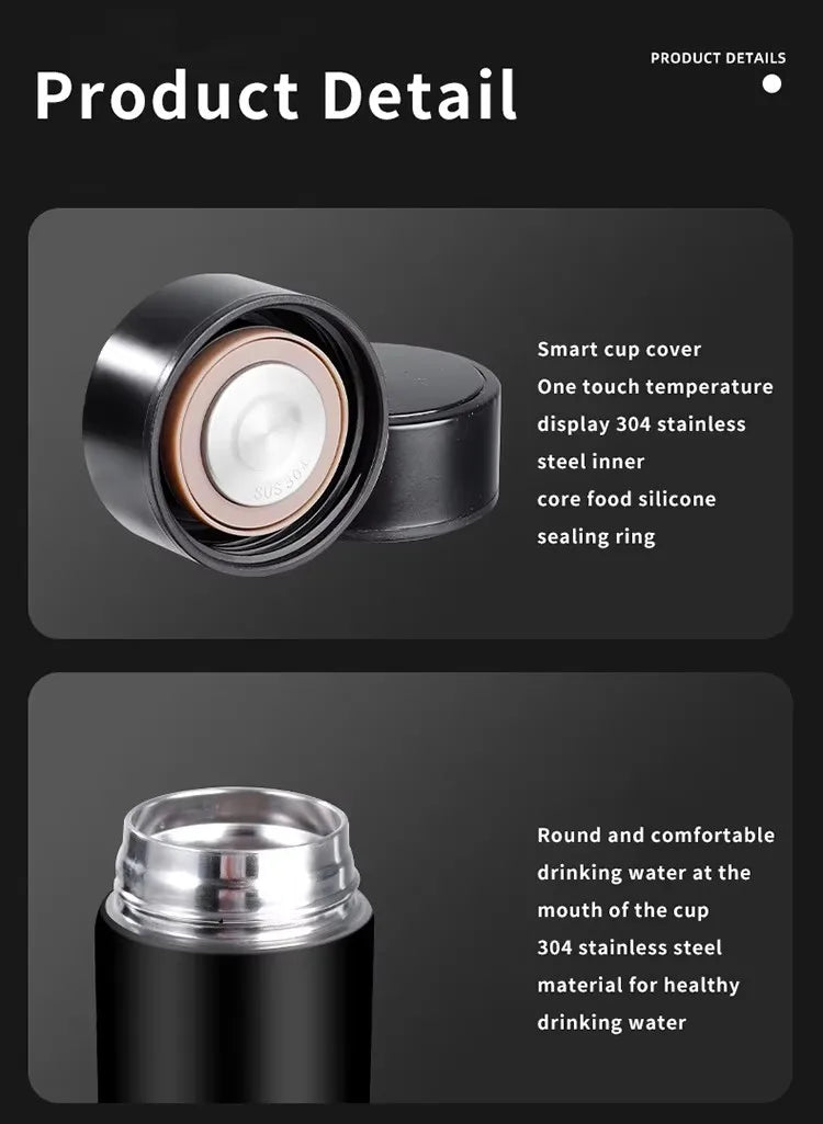 Thermos intelligent en acier inoxydable – Tasse de voyage sous vide à affichage LED (gobelet à thé à café chaud/froid à double température)