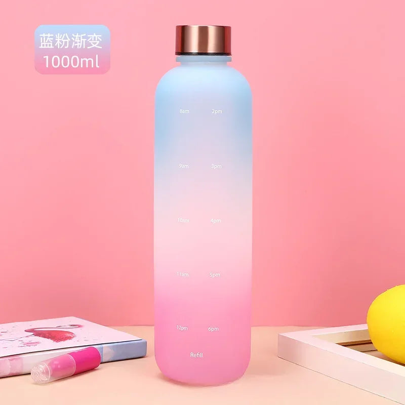Nouveau 1L bouteille d'eau avec timbre de temps sans BPA réutilisable Fitness Sports voyage en plein air étanche tasse d'eau bouilloire givrée