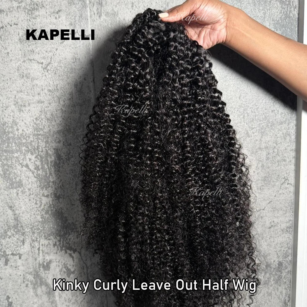 Demi-perruque cheveux humains crépus bouclés sans colle perruque cheveux humains prêt à porter 3 en 1 demi perruque avec cordon 250 densité bouclée demi-perruque