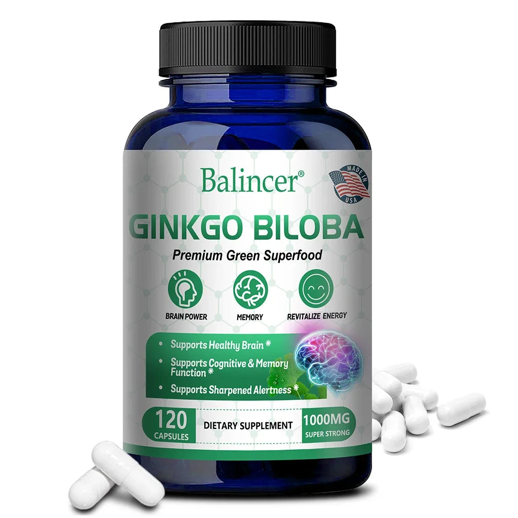 Extrait de Ginkgo Biloba, Supplément de Vitamine B, Prend en Charge la Fonction du Cerveau et la Mémoire, Focus, Instituts Soulignés, 60/120 Capsules bobines ales