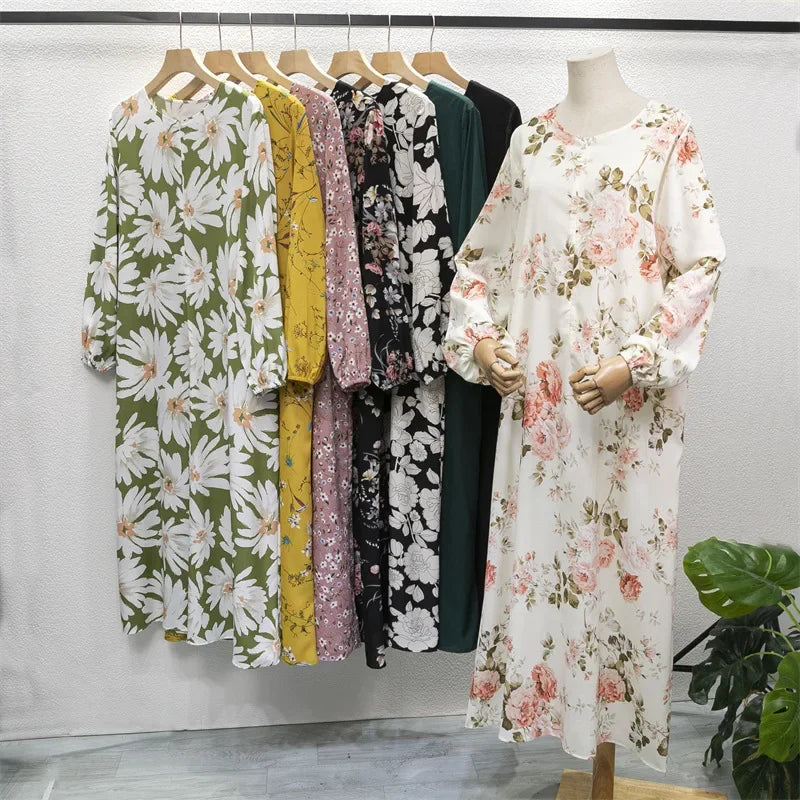 Women's Pop Eid Muslim Abaya Ramadan Moroccan Arabic Pockets Long Floral Dress Dubai Caftan Islamic Abayas Zippers Casual Dresses