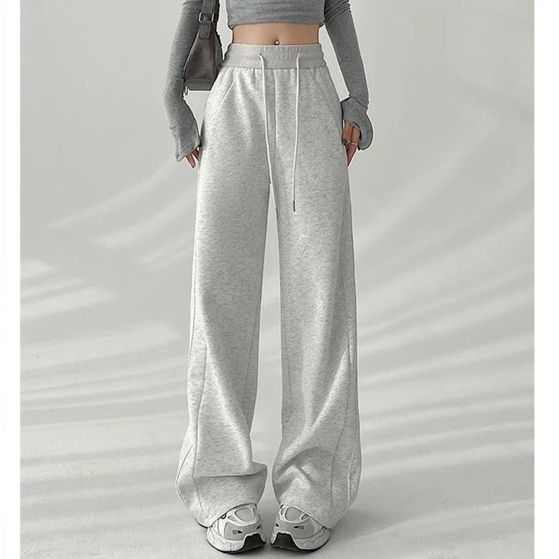 Femme classique coréen taille haute pantalons de survêtement femmes coupe ajustée pantalon confortable filles jambe droite mince pantalons décontractés