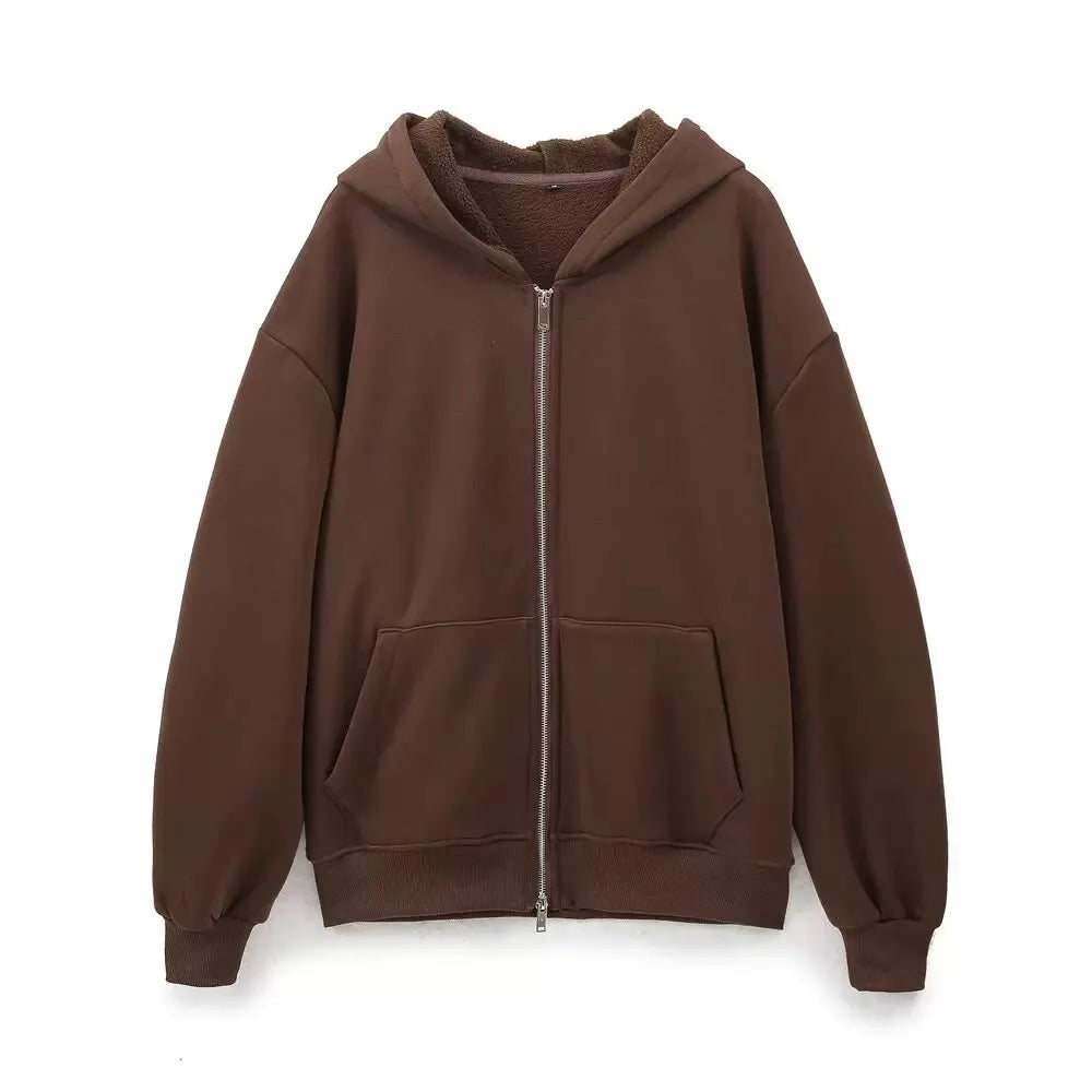 ETJ 2025 automne/hiver nouveau sport décontracté pour femmes surdimensionné sweat à capuche avec fermeture éclair jambe large vadrouille pantalons de survêtement ensemble 4174842