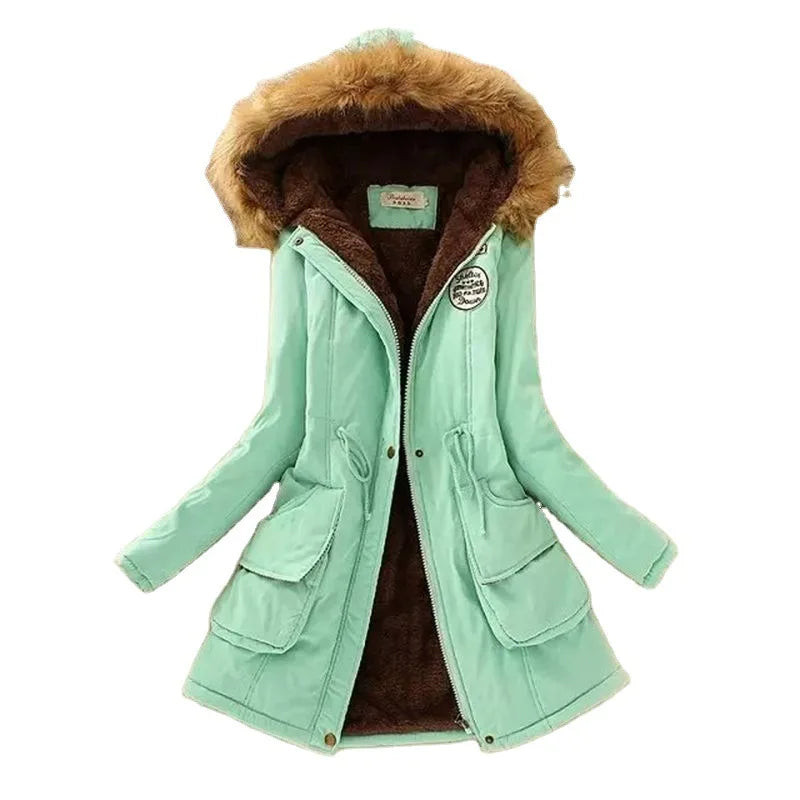 Veste d'hiver longue en coton épais pour femme, manteau à grand col en fourrure avec doublure polaire, coupe ample, vêtements d'extérieur en coton, B-44465
