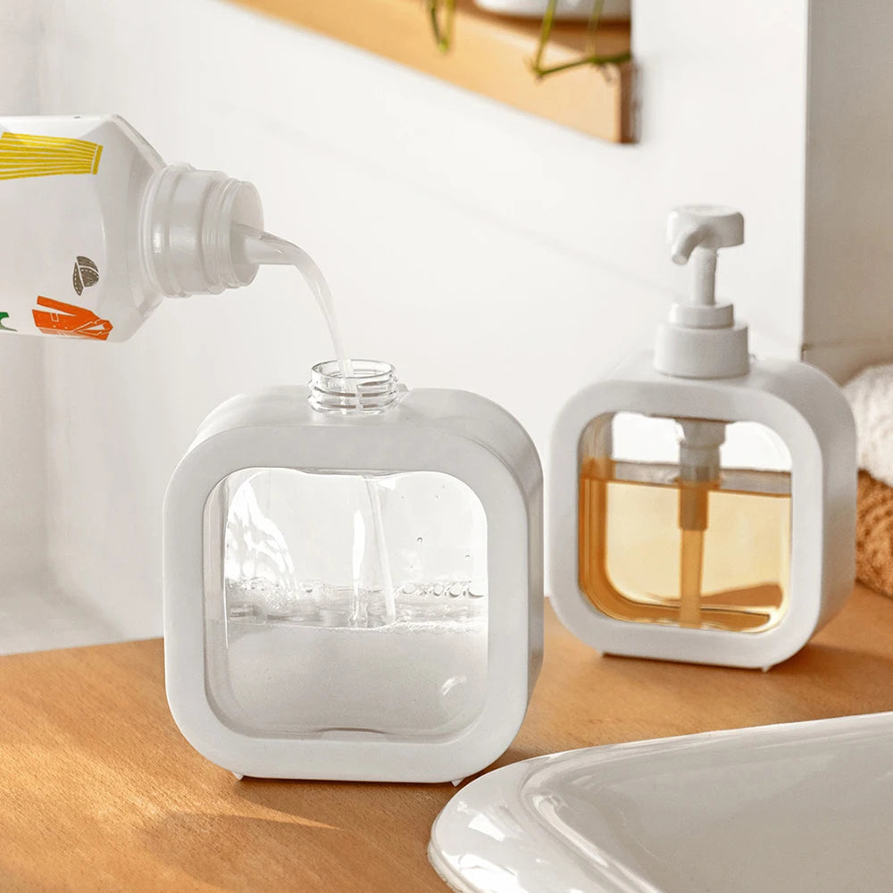 Bouteille distributrice de savon de grande capacité, bouteille de presse en plastique transparent et visible, adaptée aux voyages, à la cuisine, à la salle de bain