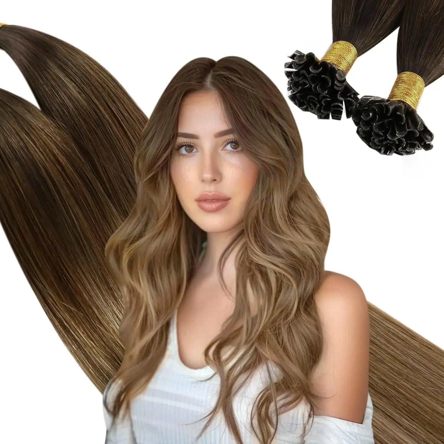 Ugeat U-Tip Human Hair Extensions 1g/s U-Tip Hair for Women 14-24" Pre-Glued Hair Extensions 50g/100g Keratin Tip Hair