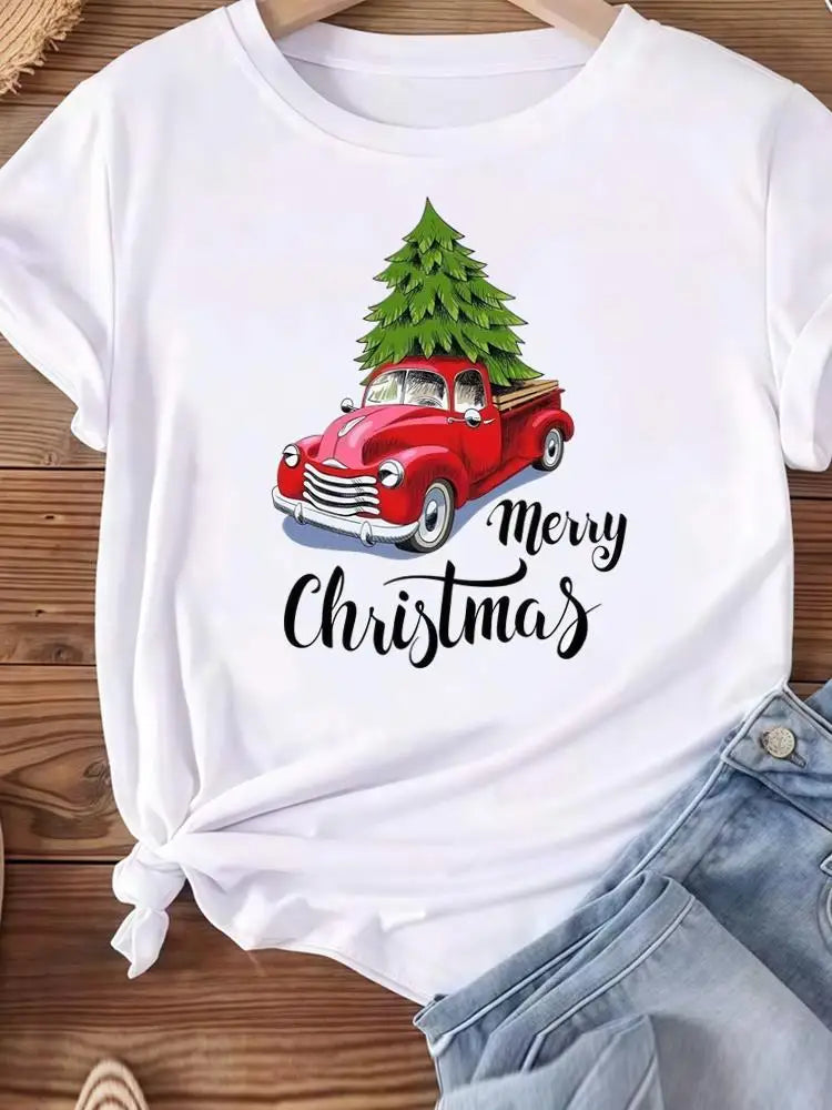 Vêtements de noël vacances imprimé mode nouvel an femmes T-shirts aquarelle arbre mignon haut joyeux T-shirts vêtements graphiques T-shirts