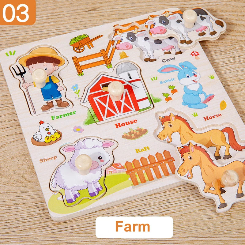 Jouets Montessori pour bébé, Puzzle 3d en bois, dessin animé, Intelligence animale, jouets éducatifs d'apprentissage précoce pour enfants