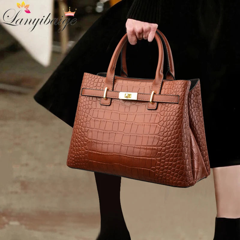 Famous brand women's handbags, high quality crocodile stripe three-piece designer shoulder bag/tote bag 