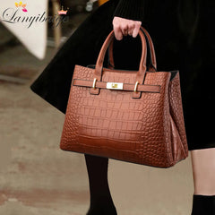 Famous brand women's handbags, high quality crocodile stripe three-piece designer shoulder bag/tote bag 
