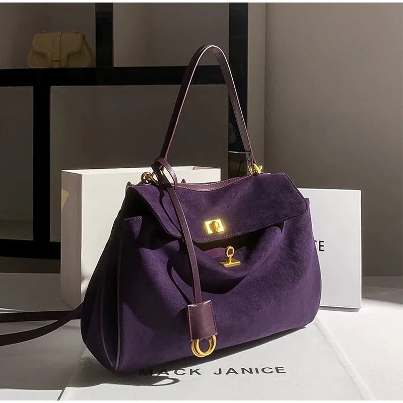 Sac à main de luxe pour femmes, café violet, marque avancée, Simple, fourre-tout en daim givré, sac à bandoulière de voyage pour banlieue