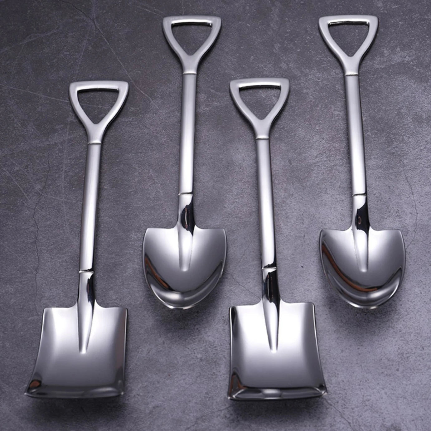 Set of 4 stainless steel scoop and pointed spoons, coffee spoon, tea spoon, ice cream spoon, dessert spoon, cutlery, dinnerware set, kitchen tools