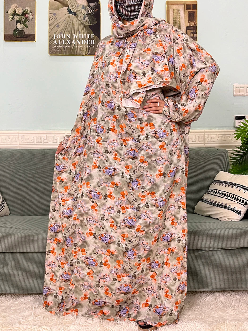 Abayas musulmanes en coton pour femmes, vêtement de prière traditionnel à fleurs pour Ramadan, Caftan africain, Marocain, Robe connectée, foulard