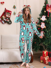 2025 hiver velours chaud doux pyjama famille vêtements de noël ensemble fermeture éclair à capuche combinaison épais ample une pièce costume Homewear Onesie
