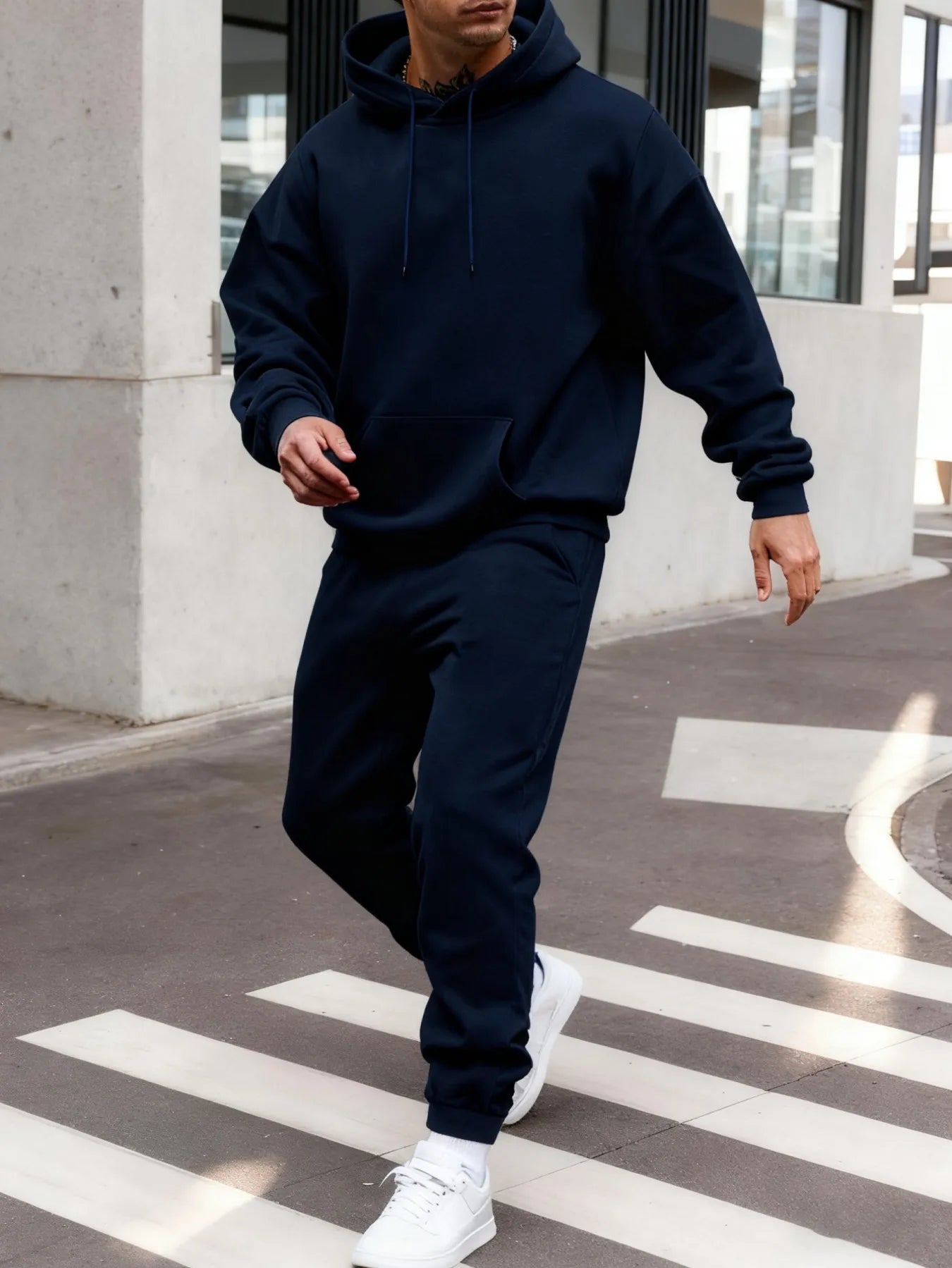 Ensemble sweat à capuche pour homme d'hiver, ensemble deux pièces longue, couleur unie, vêtements de rue, unisexe, costume à la mode, pantalon de survêtement de sport décontracté